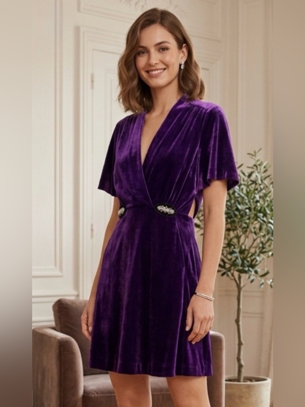 Never Worn Sandro Purple Velvet Mini Dress Size 2